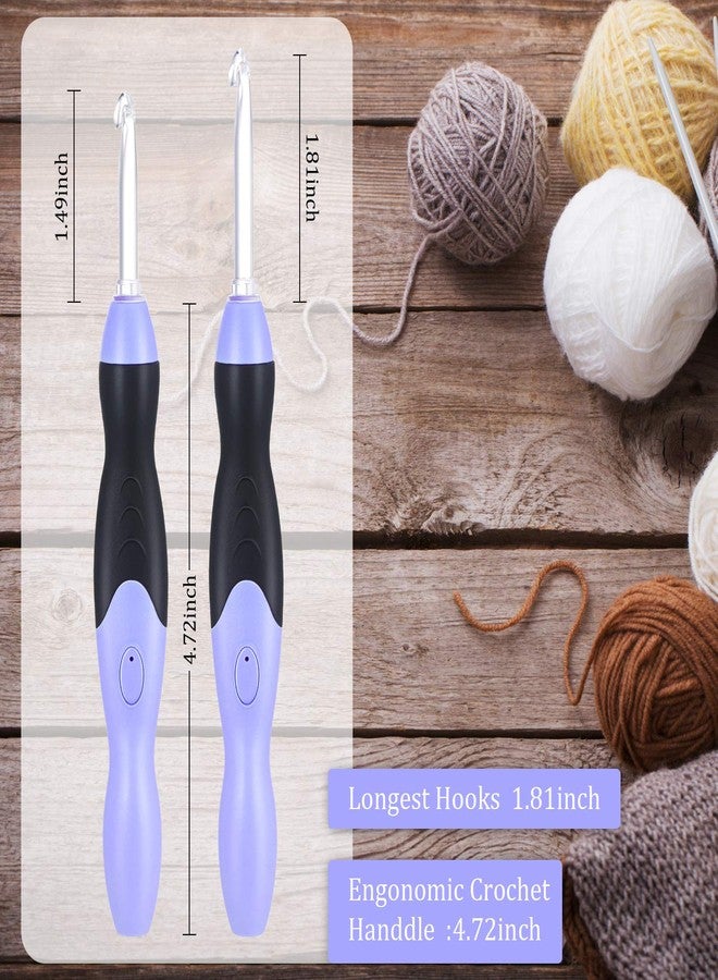 Chuangdi 11 Sizes Winter Lighted Crochet Hooks Set Rechargeable Crochet Hook Light up Hooks with Case, Interchangeable Heads 2.5 mm to 8 mm for DIY Craft Supplies(Purple-Black) - Image 2